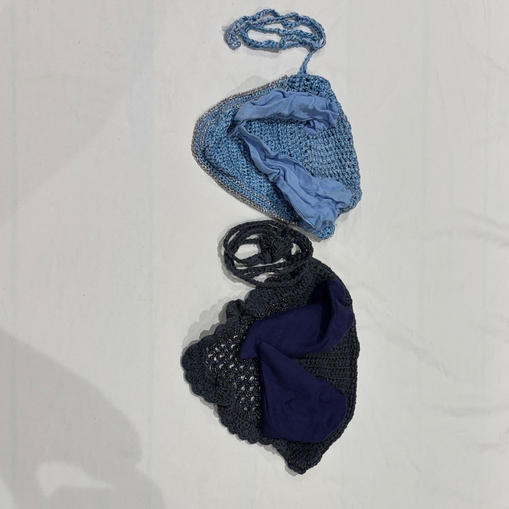 Blue and Dark Blue Horse crochet ear bonnet/fly bonnet